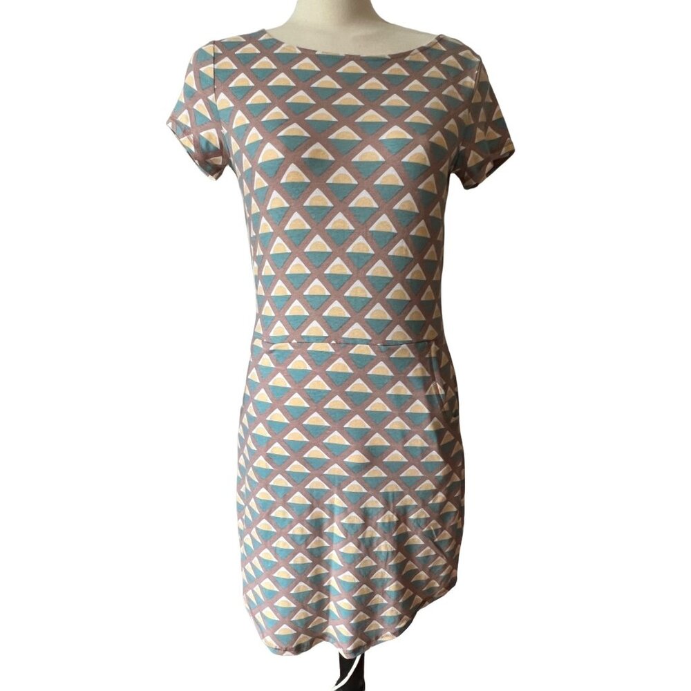 Synergy Organic Cotton Mini Dress Sz Small Womens with Kangaroo Pocket Abstract